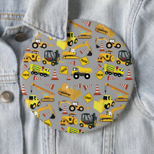 Construction Trucks Pattern 6 Inch Round Button