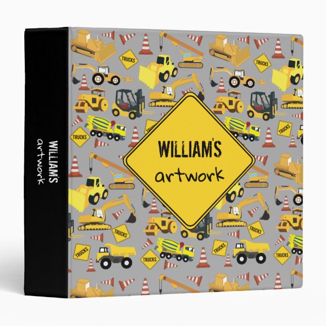 Construction Trucks Pattern Artwork Artist Keepsak Binder (Front/Spine)