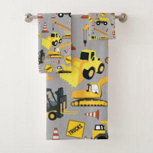 Construction Trucks Pattern Bath Towel Set