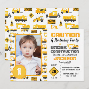 Construction Trucks Pattern Birthday Photo Invitation