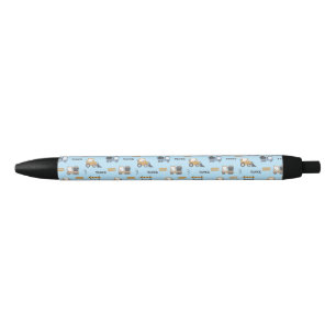 Construction Trucks Pattern Blue Black Ink Pen