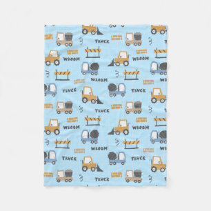 Construction Trucks Pattern Blue Fleece Blanket