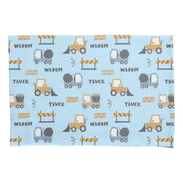 Construction Trucks Pattern Blue Pillowcase (Front)