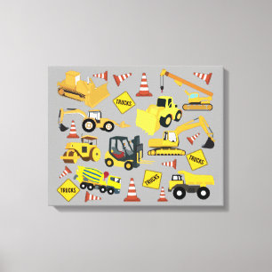 Construction Trucks Pattern Canvas Print