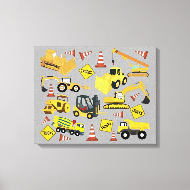 Construction Trucks Pattern Canvas Print (Front)