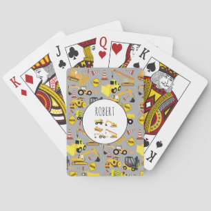 Construction Trucks Pattern Customized Name Playing Cards