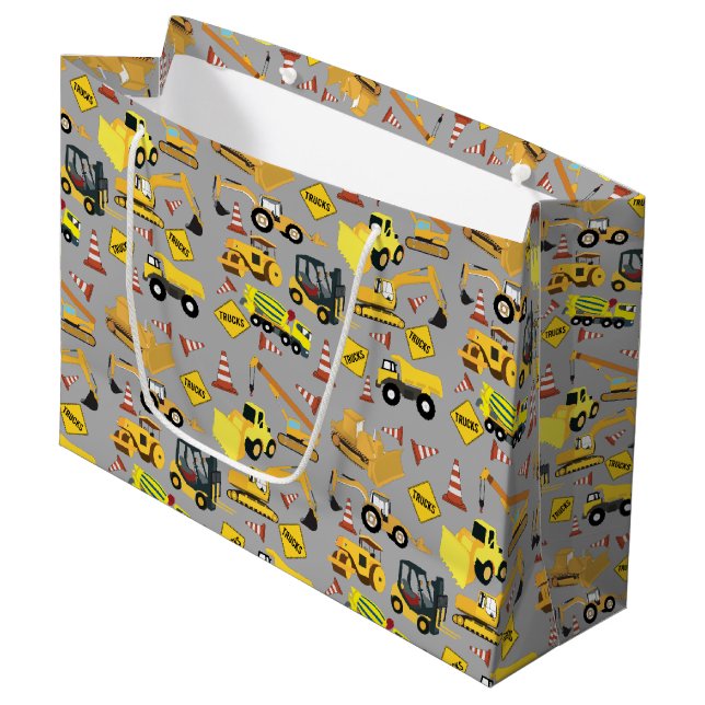 Construction Trucks Pattern Large Gift Bag (Front Angled)