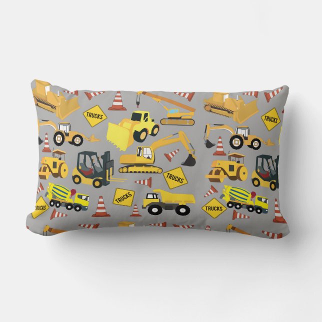 Construction Trucks Pattern Lumbar Pillow (Front)