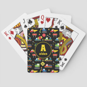 Construction Trucks Roadworks Monogram Name Playing Cards