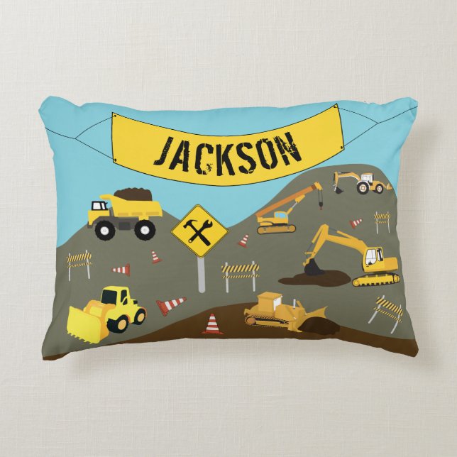 Construction Trucks Site Theme Accent Pillow (Front)