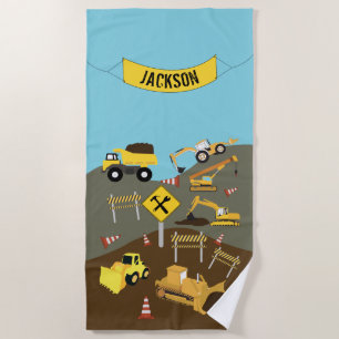 Construction Trucks Site Theme Beach Towel