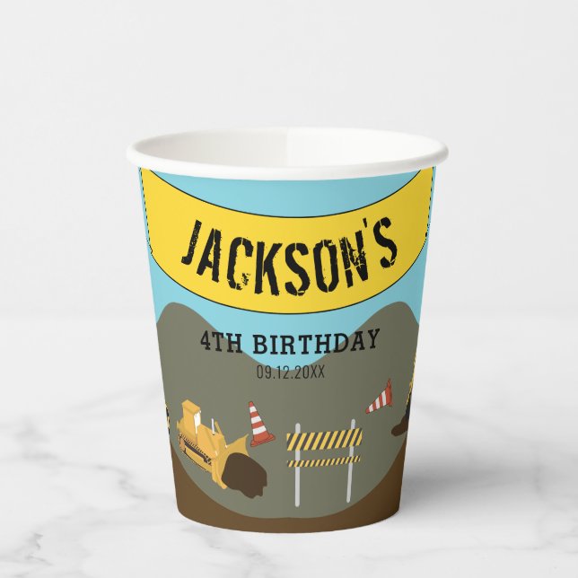 Construction Trucks Site Theme Birthday Party Paper Cups (Left)