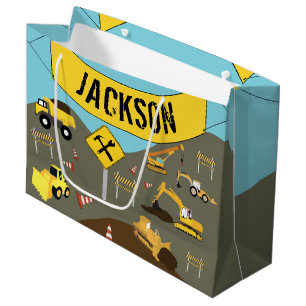 Construction Trucks Site Theme Large Gift Bag