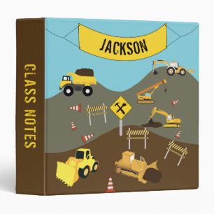 Construction Trucks Site Theme School Personalized Binder