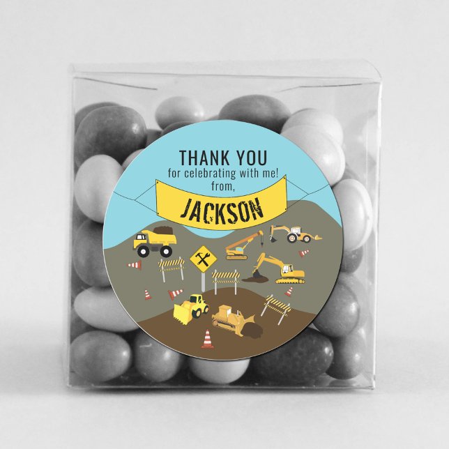 Construction Trucks Site Theme Thank You Classic Round Sticker (Creator Uploaded)