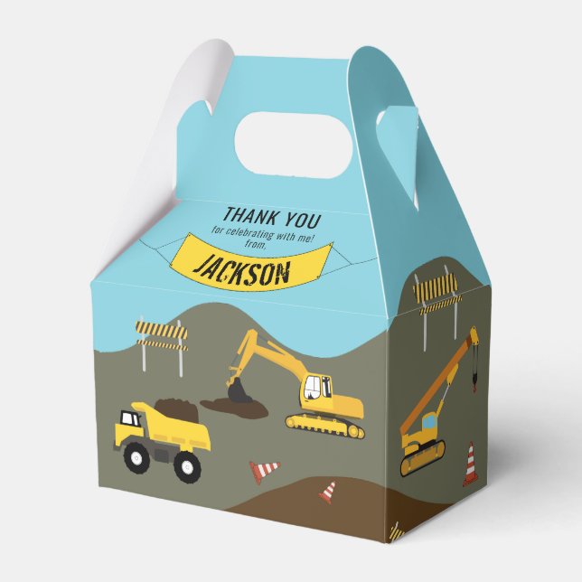 Construction Trucks Site Theme Thank You  Favor Box (Front Side)