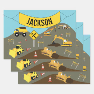 Construction Trucks Site Theme  Wrapping Paper Sheet