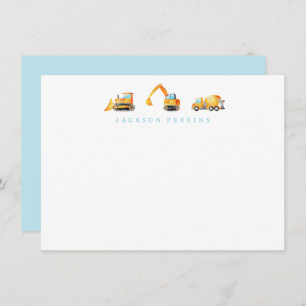 Construction Trucks Stationery Note Cards for Kids