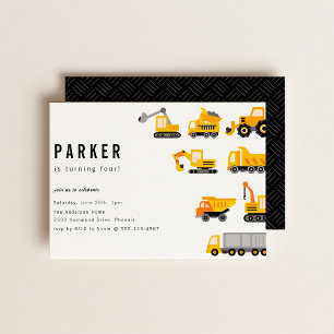 Construction Trucks Theme Birthday Invitation