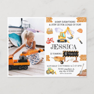 Construction Trucks Theme Birthday Postcard