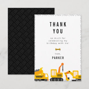 Construction Trucks Theme Birthday Thank You Card