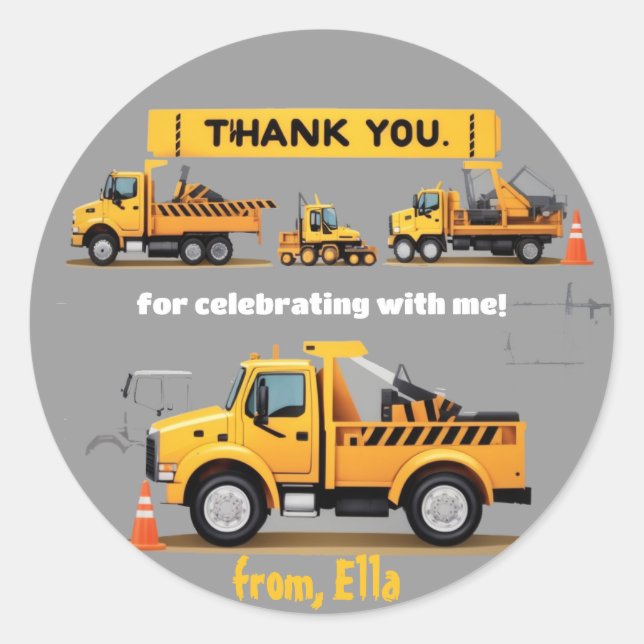 Construction Trucks Theme Thank You Classic Round  Sticker (Front)