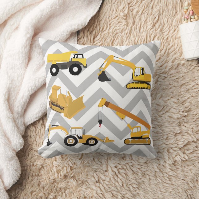 Construction Trucks Throw Pillow (Blanket)