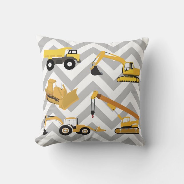 Construction Trucks Throw Pillow (Front)