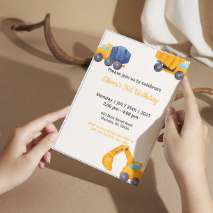 Construction Trucks   Year in Review Birthday Invitation