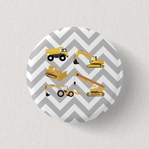 Construction Trucks Zigzag 1 Inch Round Button