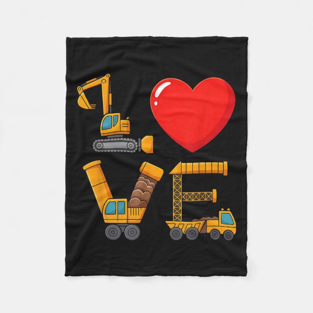 Construction Valentine Love Spelled With Trucks Ex Fleece Blanket (Front)