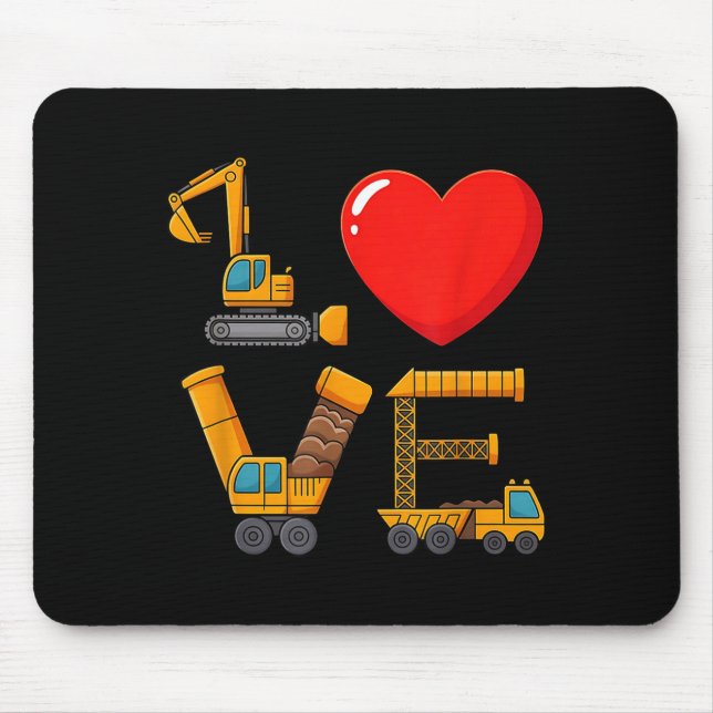 Construction Valentine Love Spelled With Trucks Ex Mouse Pad (Front)
