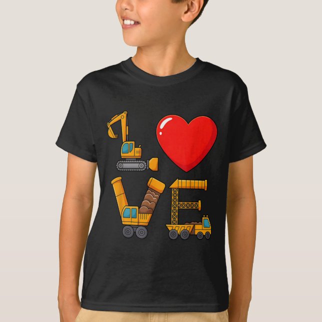Construction Valentine Love Spelled With Trucks Ex T-Shirt (Front)