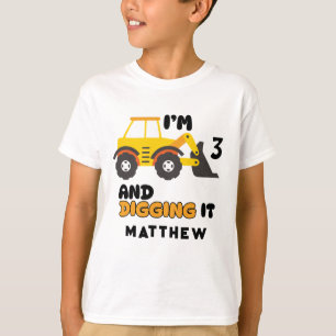 Construction Vehicle Backhoe With Customized Name T-Shirt