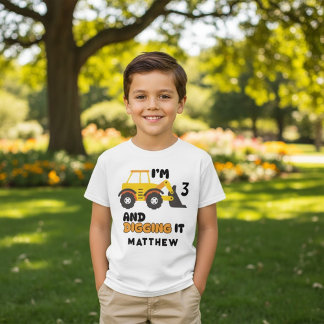 Construction Vehicle Backhoe With Customized Name T-Shirt
