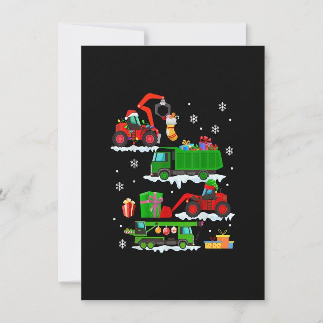 Construction Vehicle Christmas Red Trucks Winter B Invitation (Front)