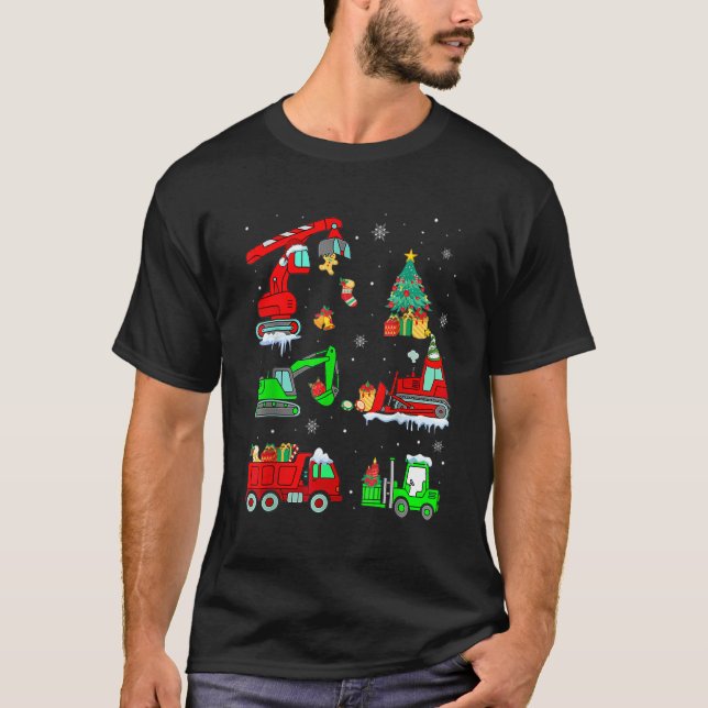 Construction Vehicle Christmas Red Trucks Winter B T-Shirt (Front)