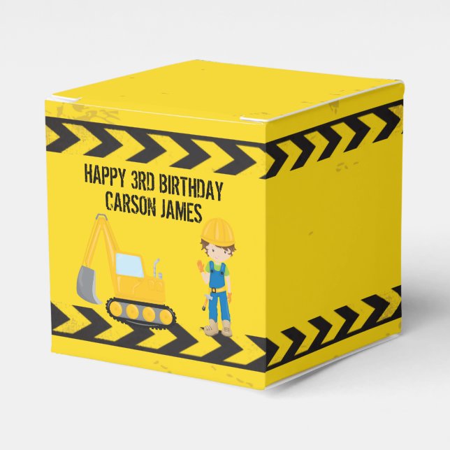Construction Vehicle Cool Boys Birthday Party Favor Box (Front Side)