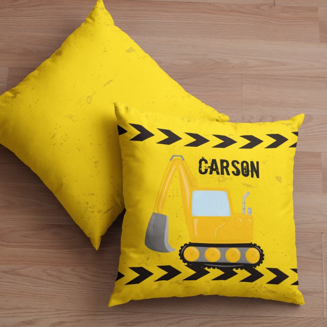 Construction Vehicle Custom Boys Room Yellow Kids Throw Pillow (Creator Uploaded)