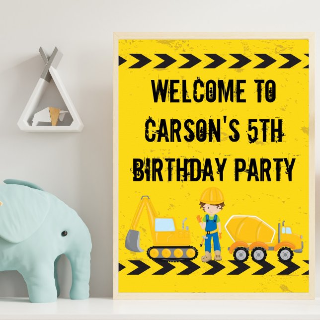 Construction Vehicle Custom Kids Birthday Welcome Poster (Creator Uploaded)