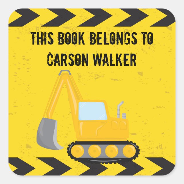 Construction Vehicle Custom Kids Book Belongs To Square Sticker (Front)