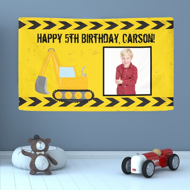 Construction Vehicle Custom Kids Photo Birthday Banner (Creator Uploaded)
