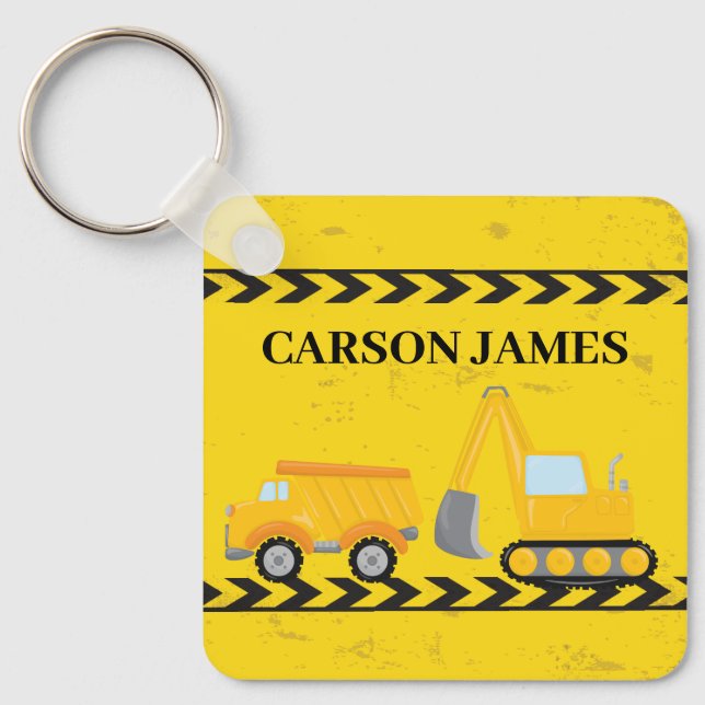 Construction Vehicle Cute Personalized Yellow Kids Keychain (Front)