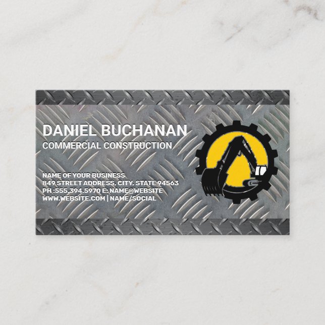 Construction Vehicle | Diamond Plated Steel Business Card (Front)