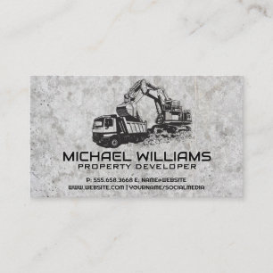Construction Vehicle Digging   Concrete Background Business Card