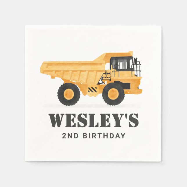 Construction Vehicle Dump Truck Birthday Party Napkin (Front)