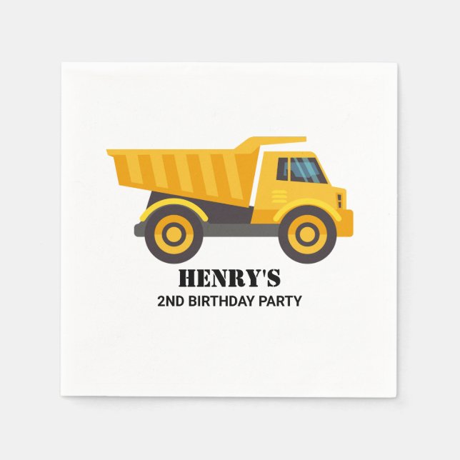 Construction Vehicle Dump Truck Birthday Party Napkin (Front)