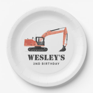 Construction Vehicle Excavator Birthday Party Paper Plate