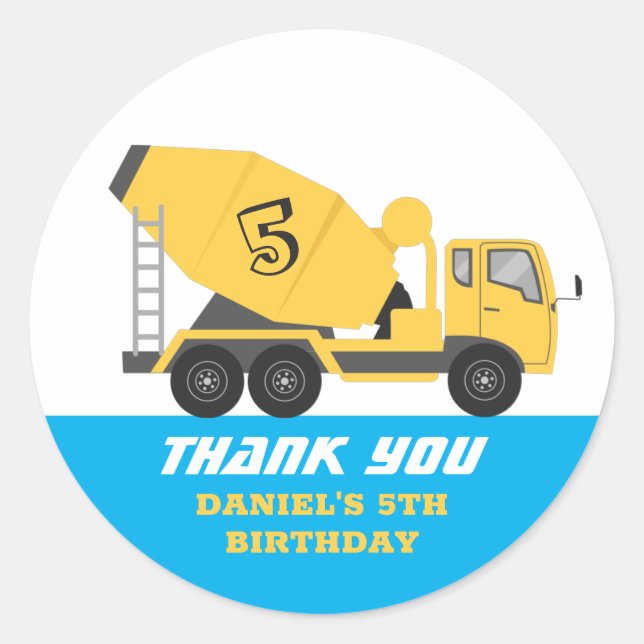 Construction Vehicle for Boys Kids Birthday Party Classic Round Sticker (Front)