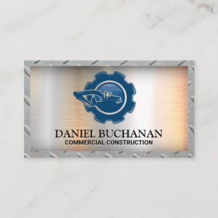 Construction Vehicle   Gears   Metallic Background Business Card